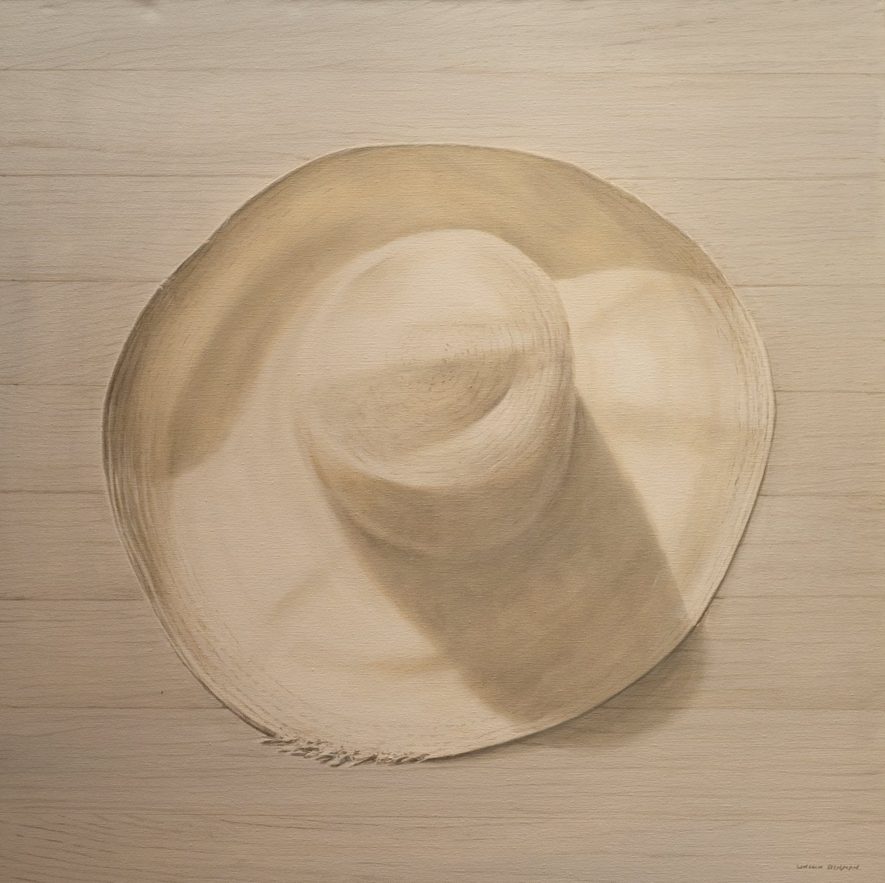Rejsehat på støvet bord, 2010 (akryl på lærred) af Lincoln Seligman