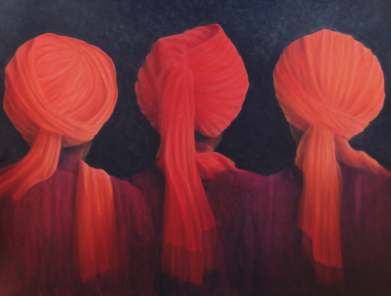 Turban Triptych, 2005 (akryl) af Lincoln Seligman