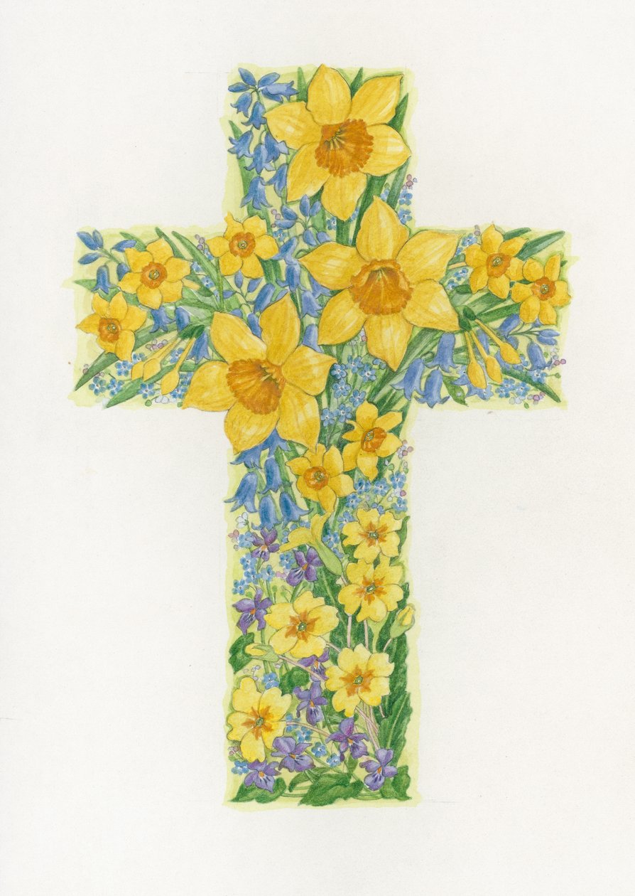 Floral Cross II, 2000 (wc på papir) af Linda Benton