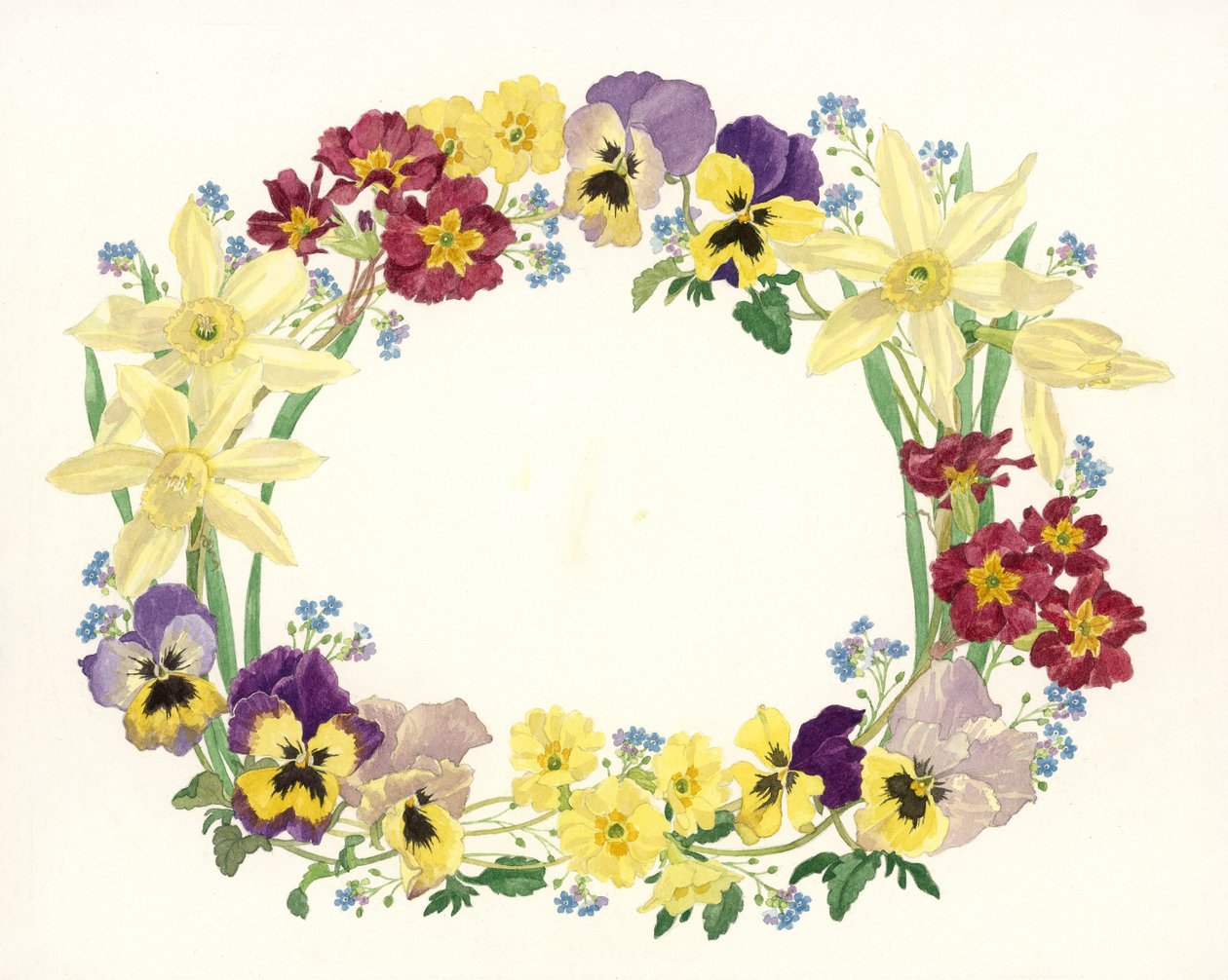 Spring Flower Oval, 1995 (wc på papir) af Linda Benton