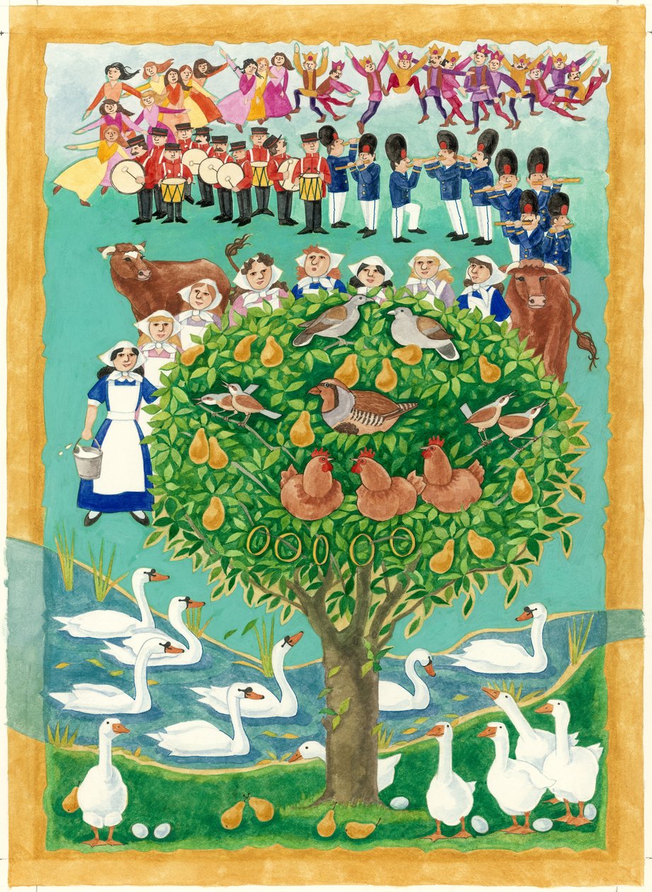 The Twelve Days of Christmas, 1997 (wc på papir) af Linda Benton