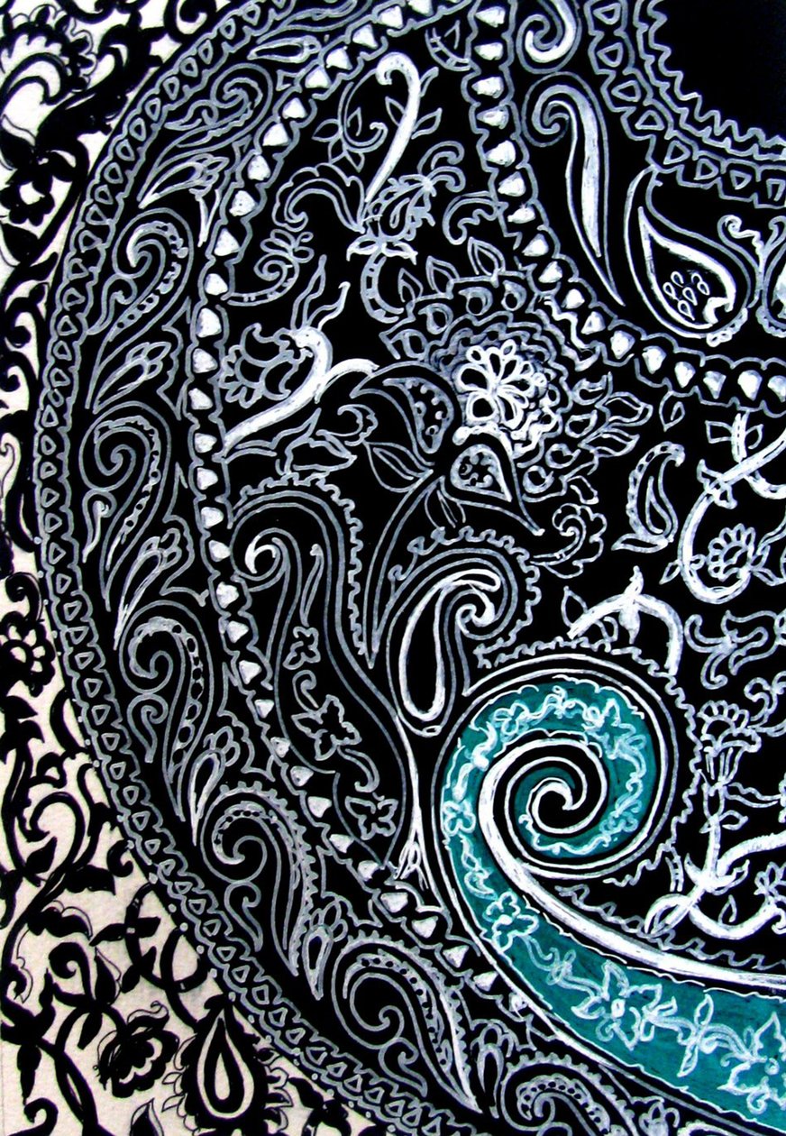 Paisley study, 2016 (blæk på akvarelpapir) af linda arthurs