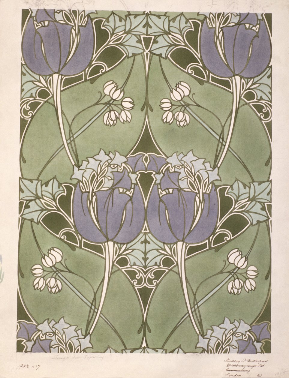 Design til et blomstret vævet tekstil, ca. 1905 (akvarel på papir) af Lindsay P. Butterfield