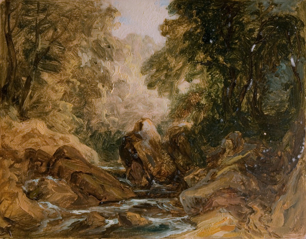 Bjergstrøm og klipper, [1800-tallet]. af Lines Family