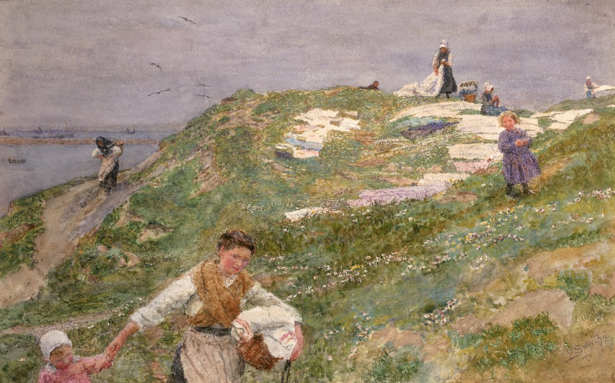 Blegende linned - Le Portel, før 1896 (wc på papir) af Lionel Percy Smythe