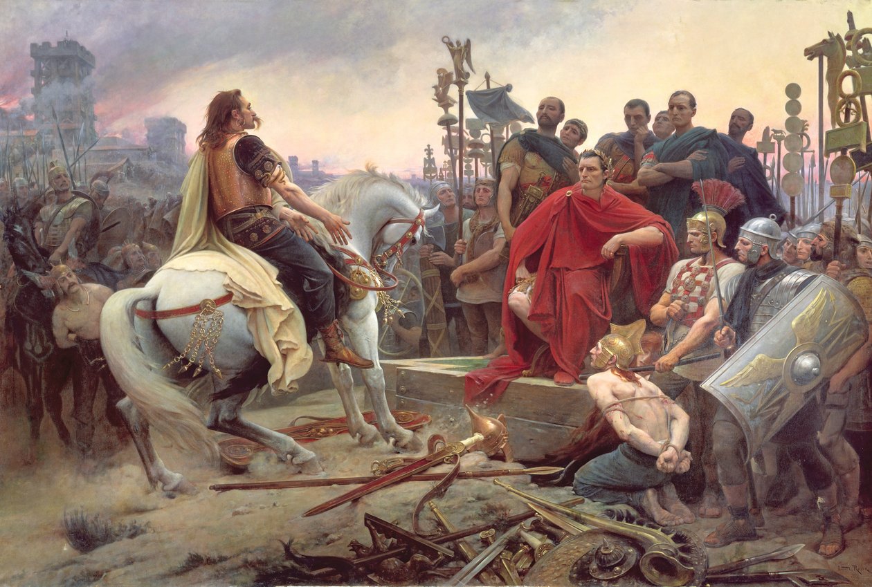 Vercingetorix kaster armene ned for fødderne af Julius Cæsar, 1899 af Lionel Noel Royer