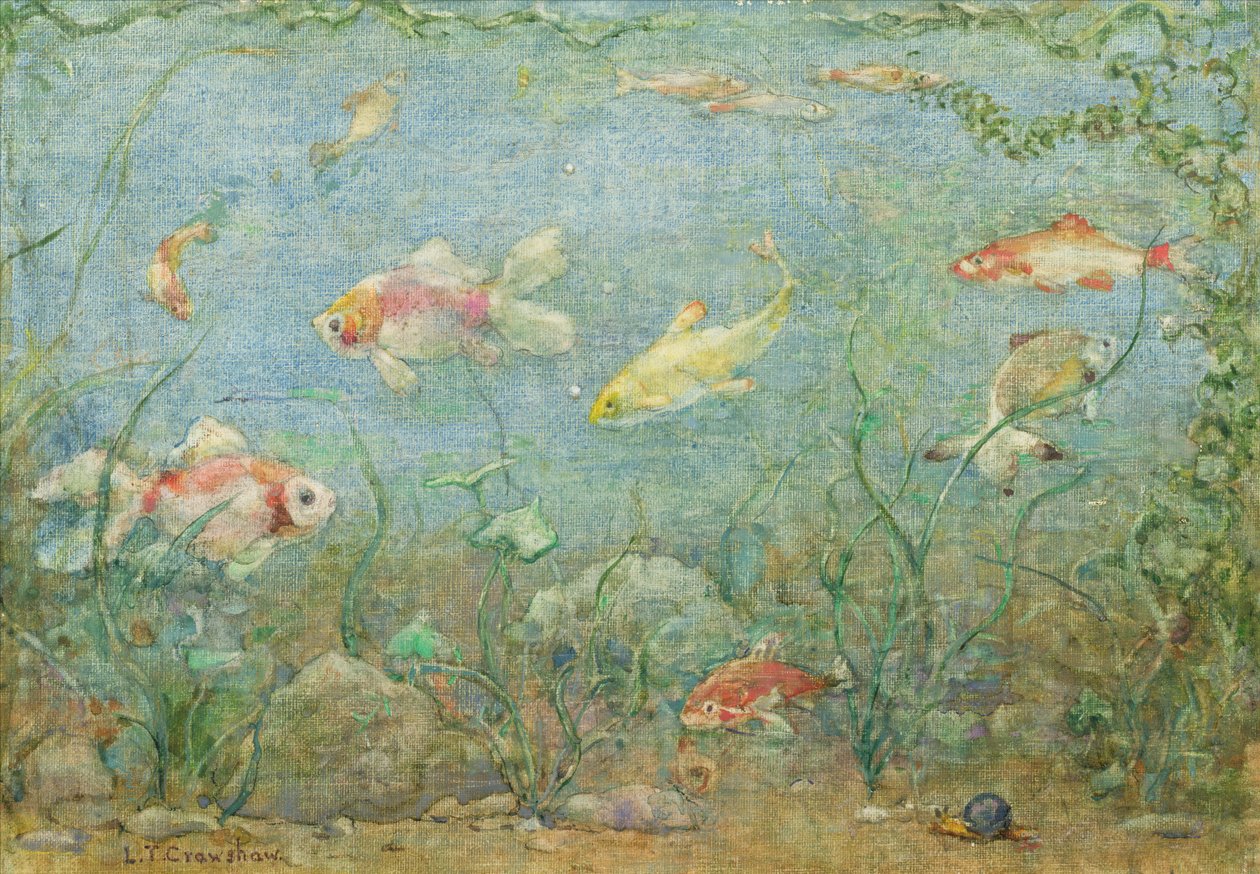 Undervandsscene (akvarel og kropsfarve på linned) af Lionel Townsend Crawshaw