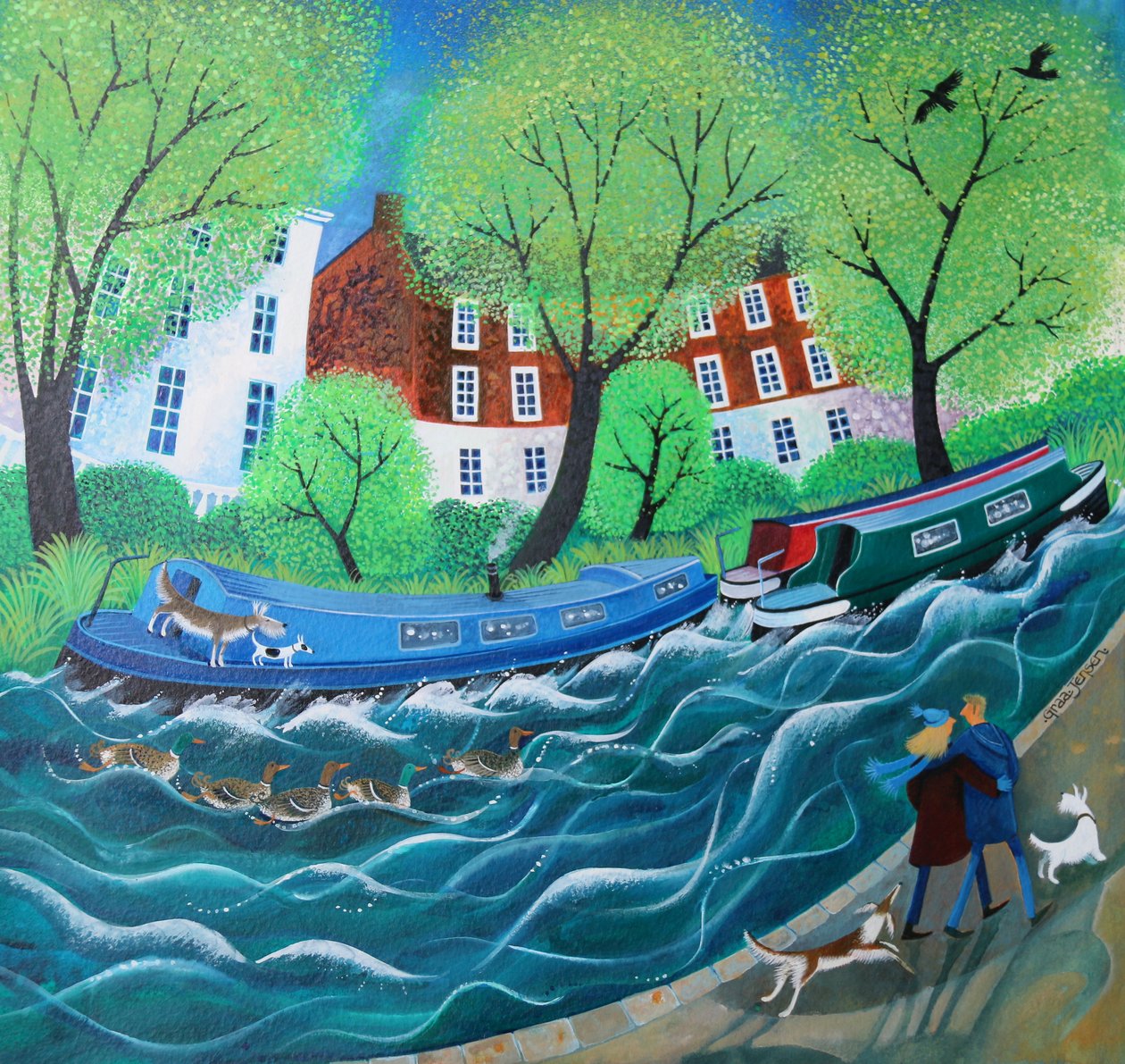 Langs Regents Canal, 2016, (akrylblæk på papir) af Lisa Graa Jensen