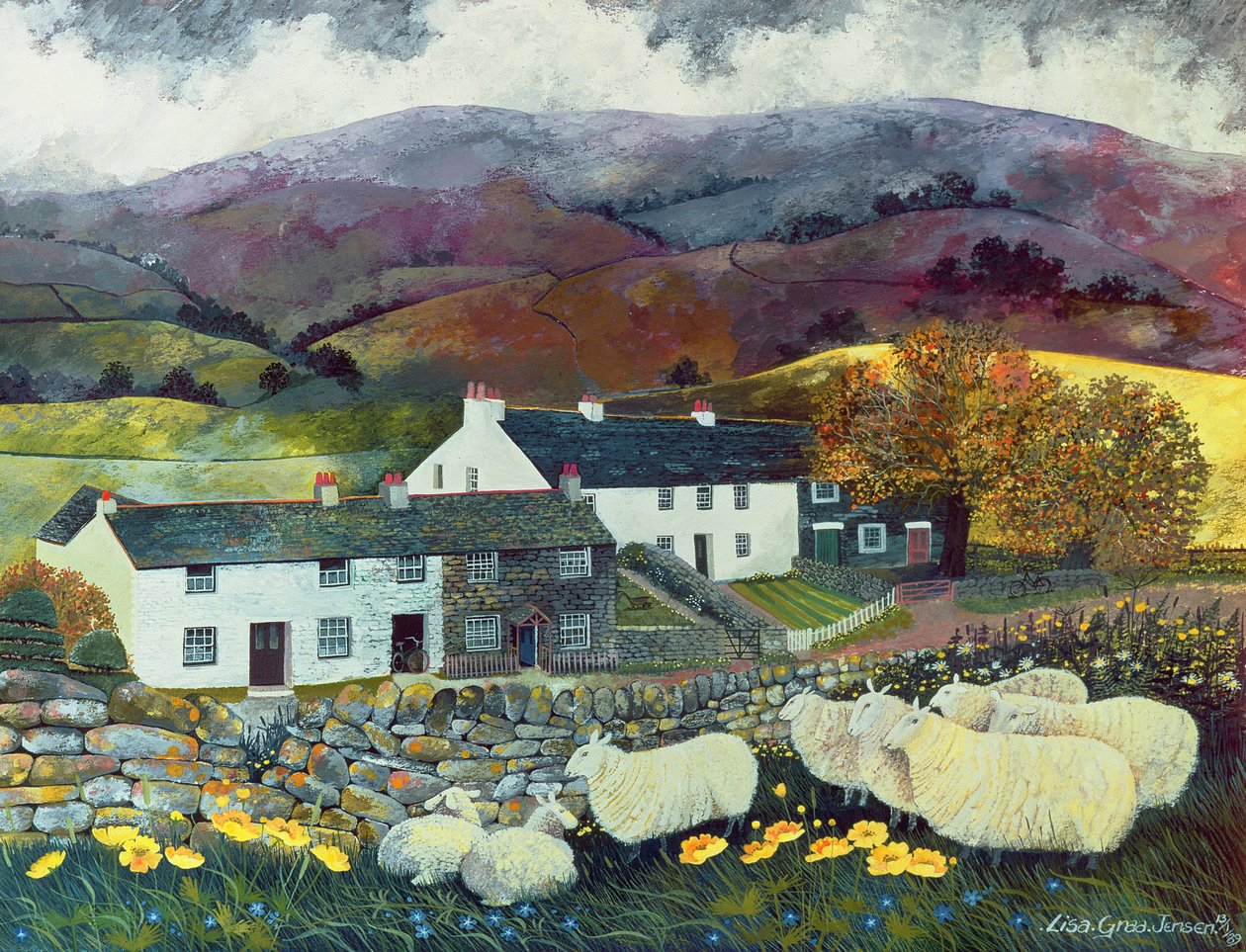 Fåreland, 1988 (wc, gouache) af Lisa Graa Jensen