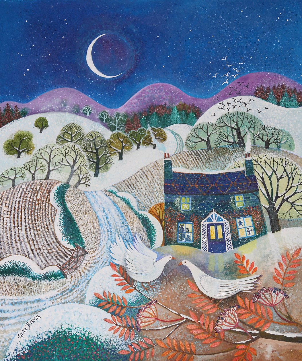 Snowbirds, 2018, (akrylblæk på papir) af Lisa Graa Jensen