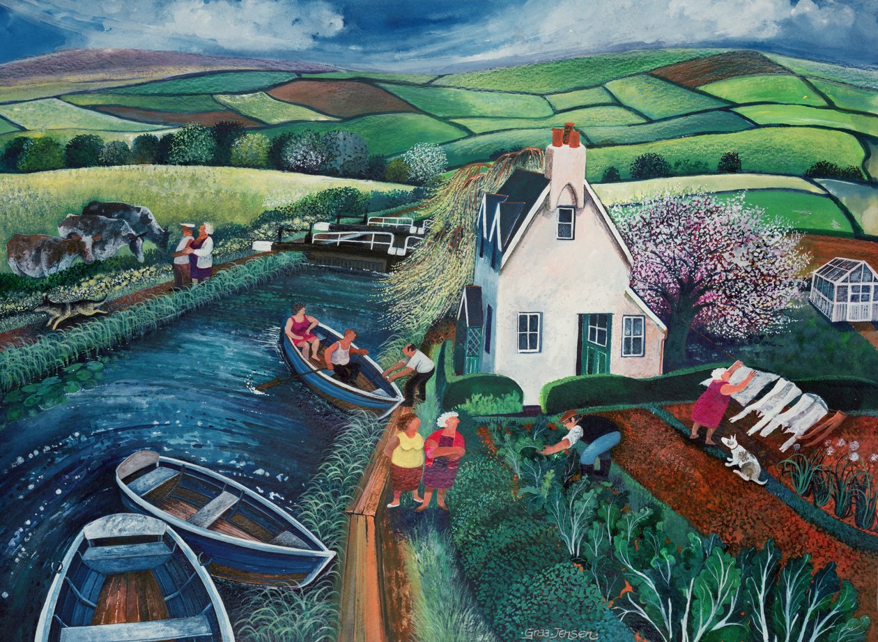 St Catherines Lock (blæk og gouache på papir) af Lisa Graa Jensen