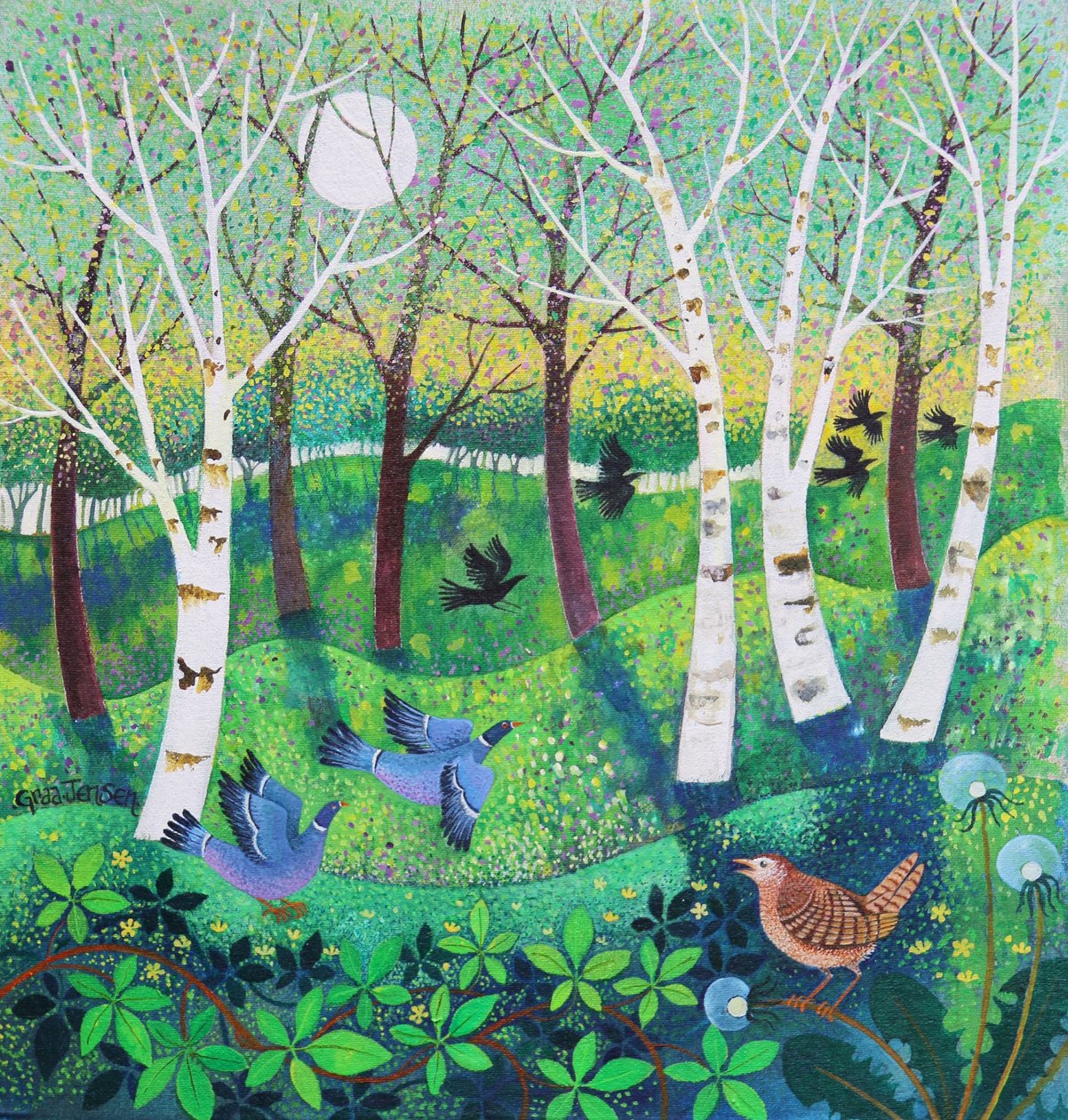 Birds on the Common, 2021 (akryl på lærred) af Lisa Graa Jensen