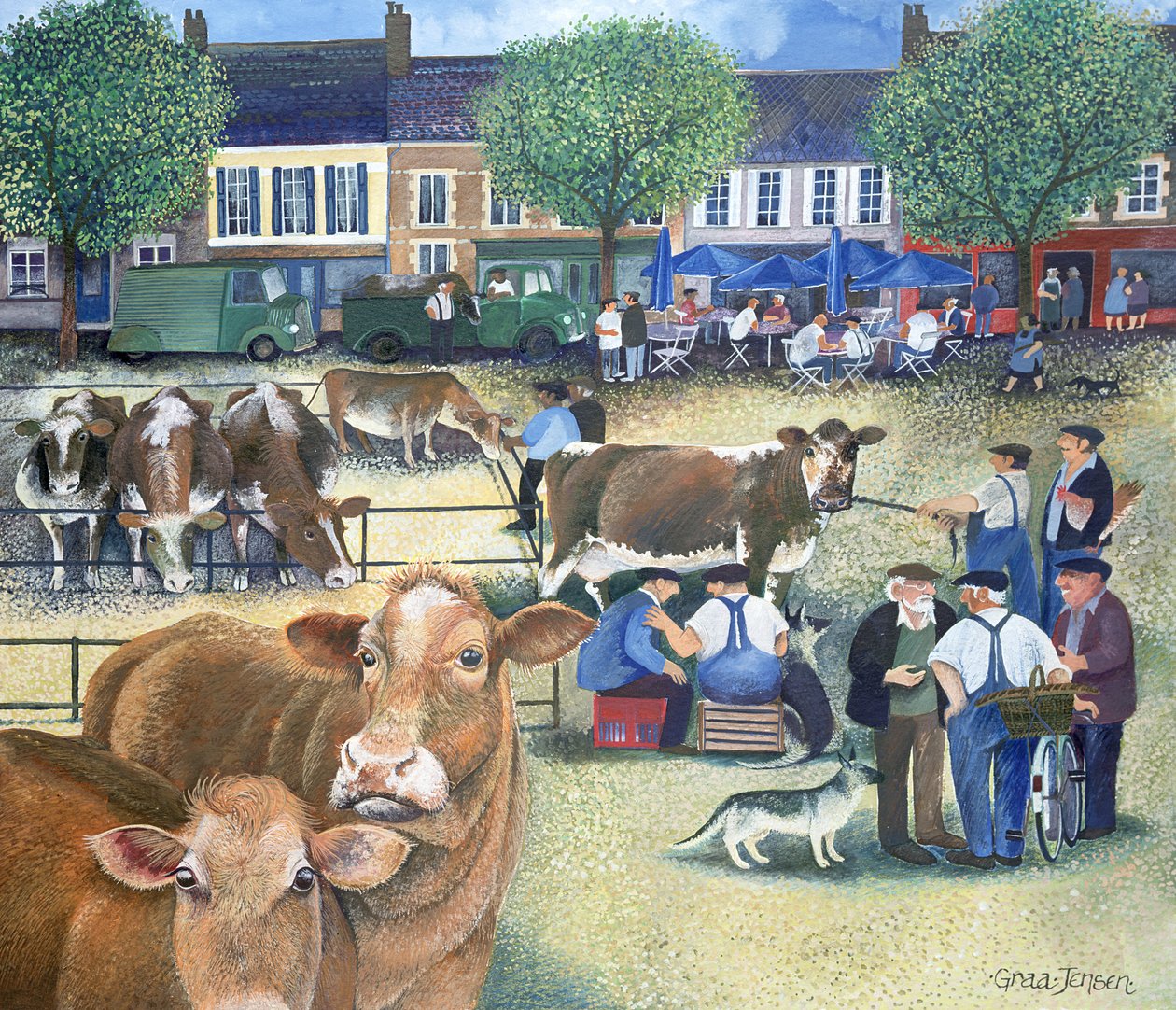 Cow Dealers II (blæk og gouache på papir) af Lisa Graa Jensen