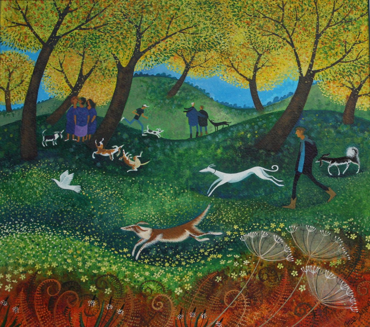 Doggie Pals, 2012, (akrylblæk på papir) af Lisa Graa Jensen