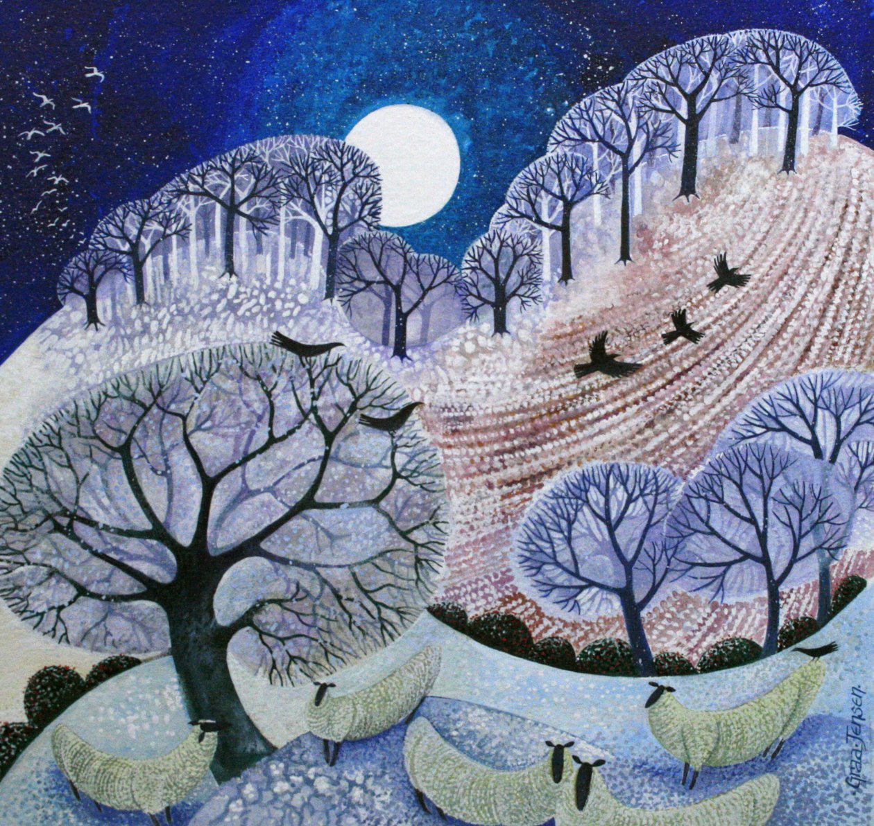 Første sne Surrey Hills (akrylblæk)_ af Lisa Graa Jensen