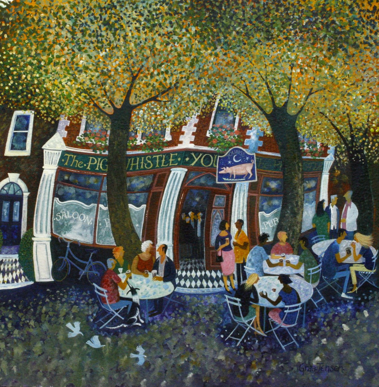 Pig and Whistle, 2011, (akryl på papir) af Lisa Graa Jensen