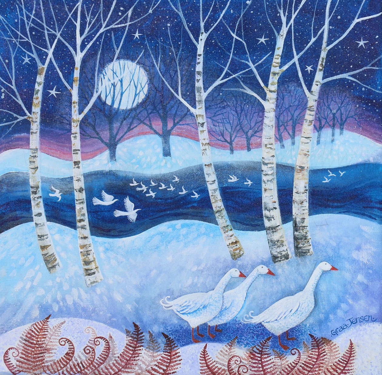 Snowy Flight, 2024 (akryl på linned) af Lisa Graa Jensen