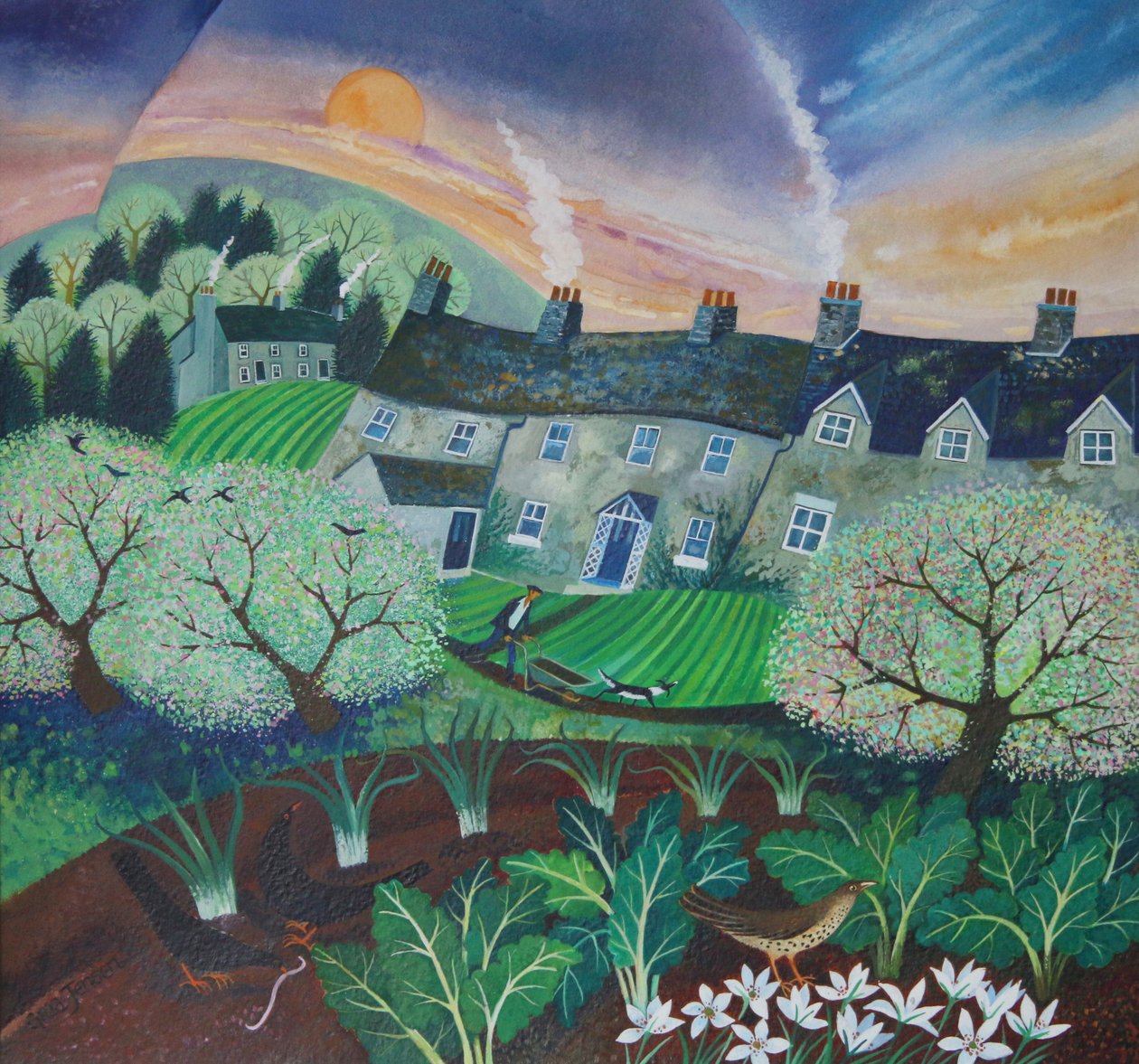 Spring greens, 2016, (akrylfarver på papir) af Lisa Graa Jensen