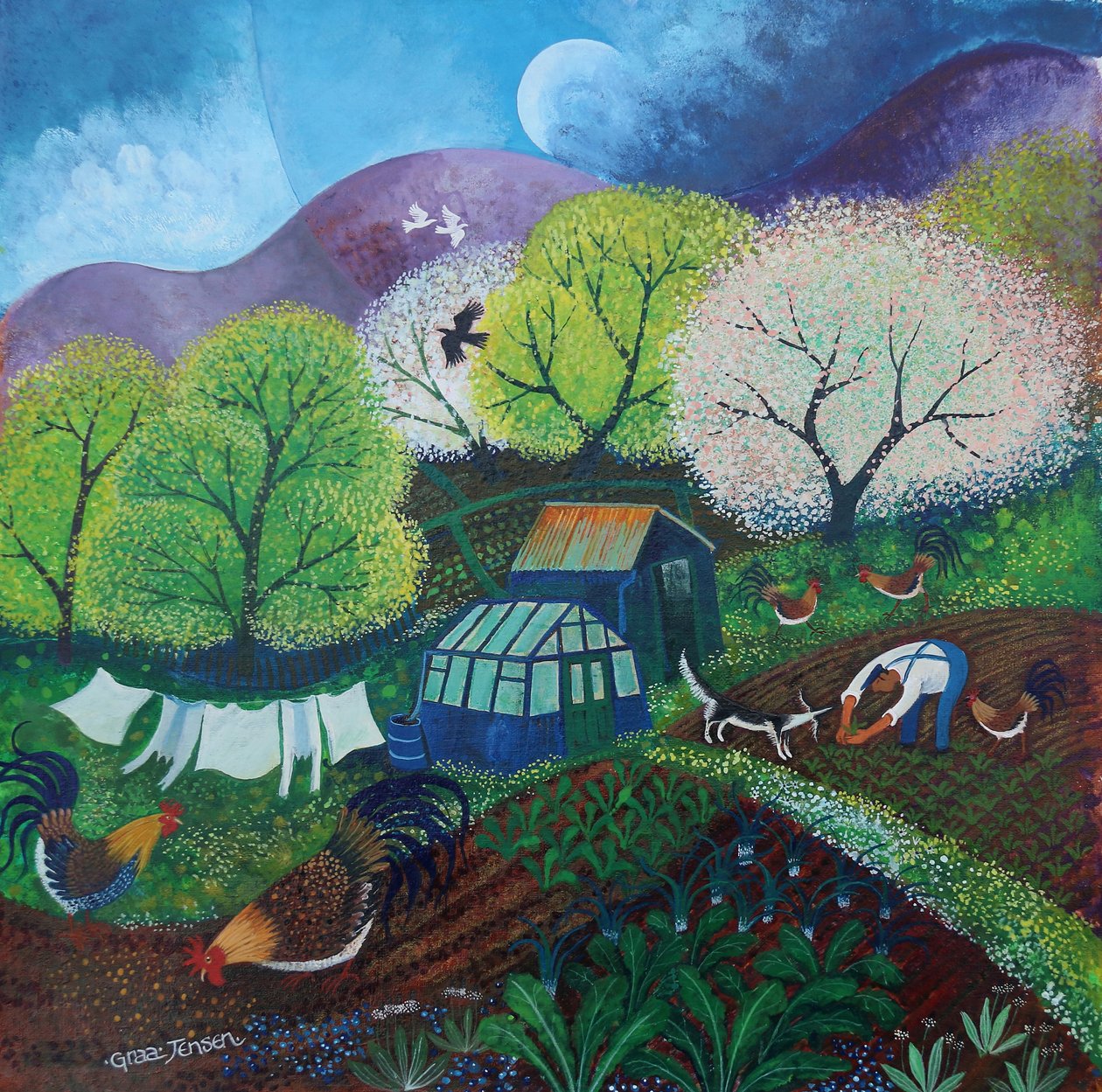 Springtime on the Allotment, 2025 (akryl på linned) af Lisa Graa Jensen