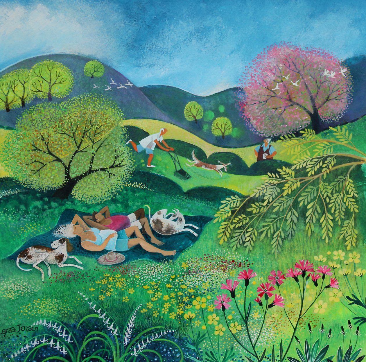 Sunny Sunday Afternoon, 2022 (akryl på papir) af Lisa Graa Jensen