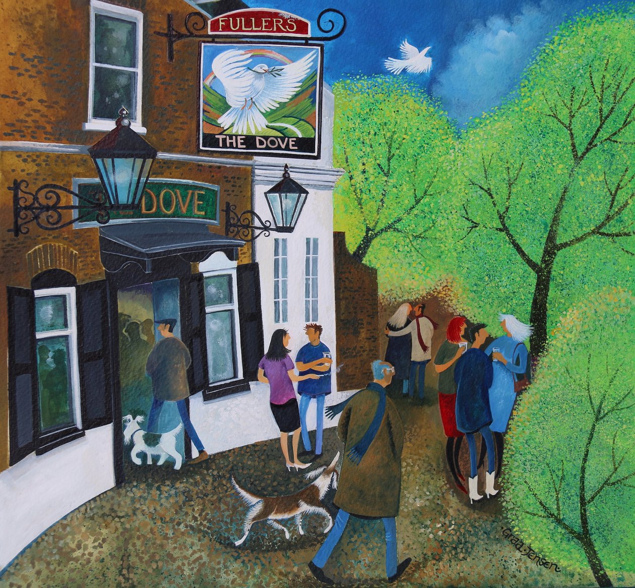 The Dove Pub Hammersmith 2015 (akrylfarver på papir) af Lisa Graa Jensen