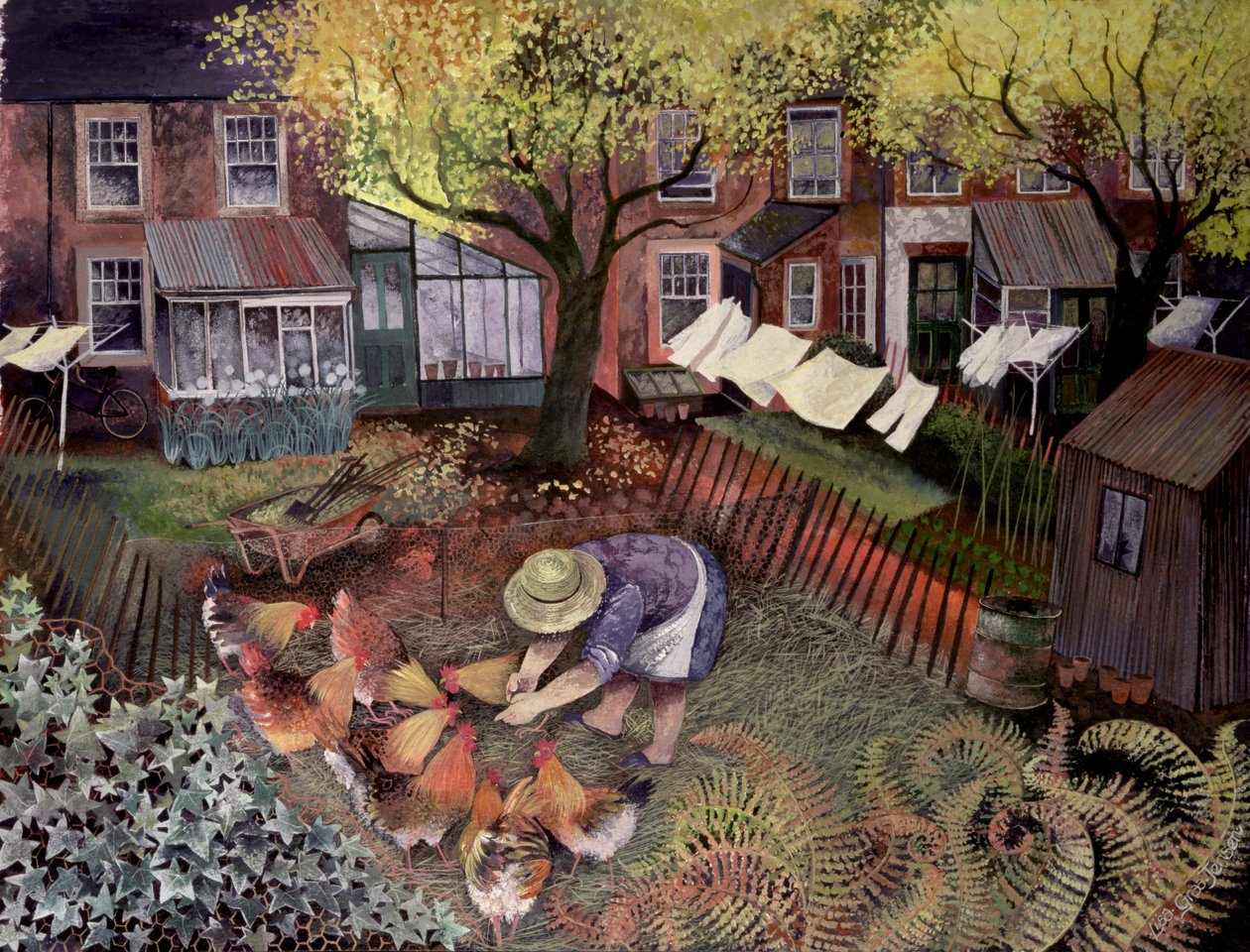 Town Hens, 1995 (akryl, blæk, gouache) af Lisa Graa Jensen