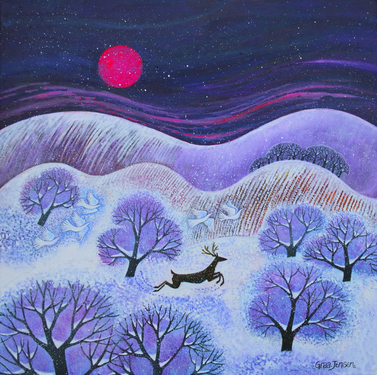 Winter Stag, 2023 (akryl på lærred) af Lisa Graa Jensen