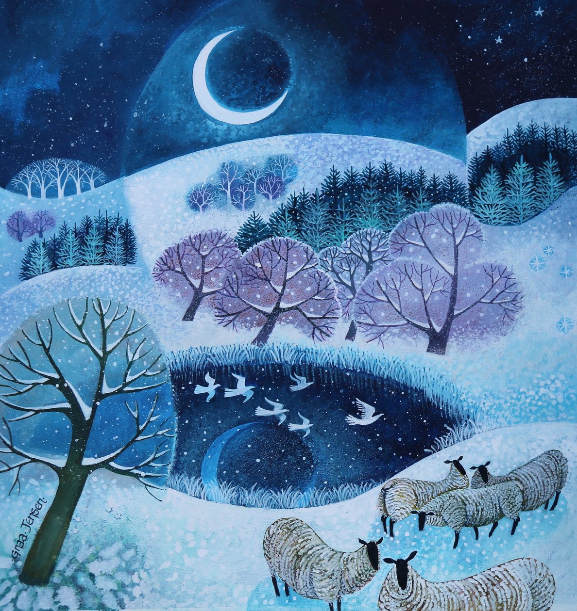Wintery Hills, 2025 (akryl på linned) af Lisa Graa Jensen