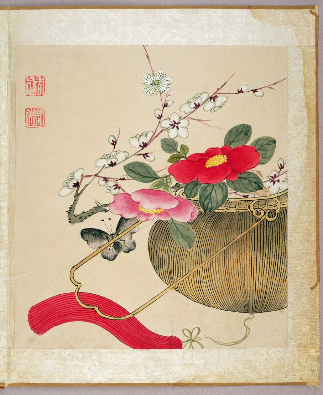 Et af en række malerier af blomster og insekter, slutningen af det 19. århundrede af Liu Hua