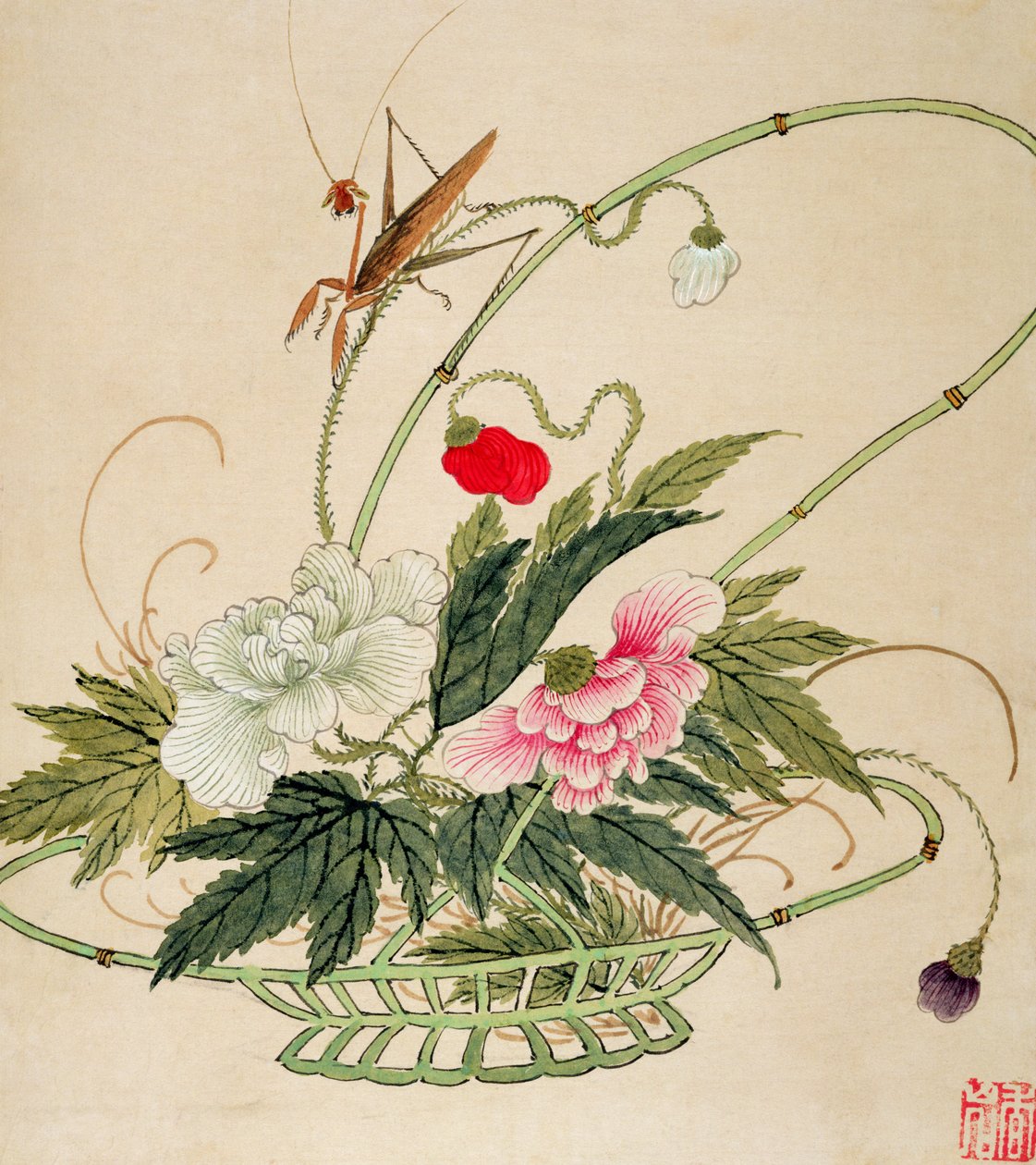 Et af en række malerier af blomster og insekter, slutningen af det 19. århundrede af Liu Hua