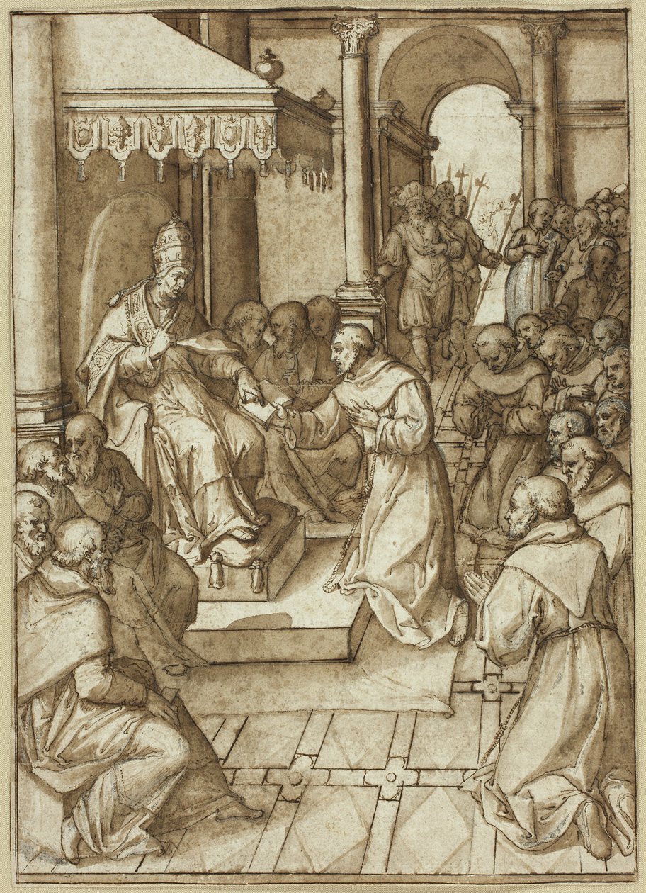 Godkendelse af Franciskanerordenens regler af pave Innocentius III i 1209 af Livio Agresti
