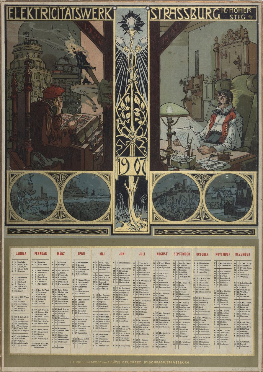 Elektricitetsværk Strasbourg. Kalender for året 1907, 1906. af Léo Schnug