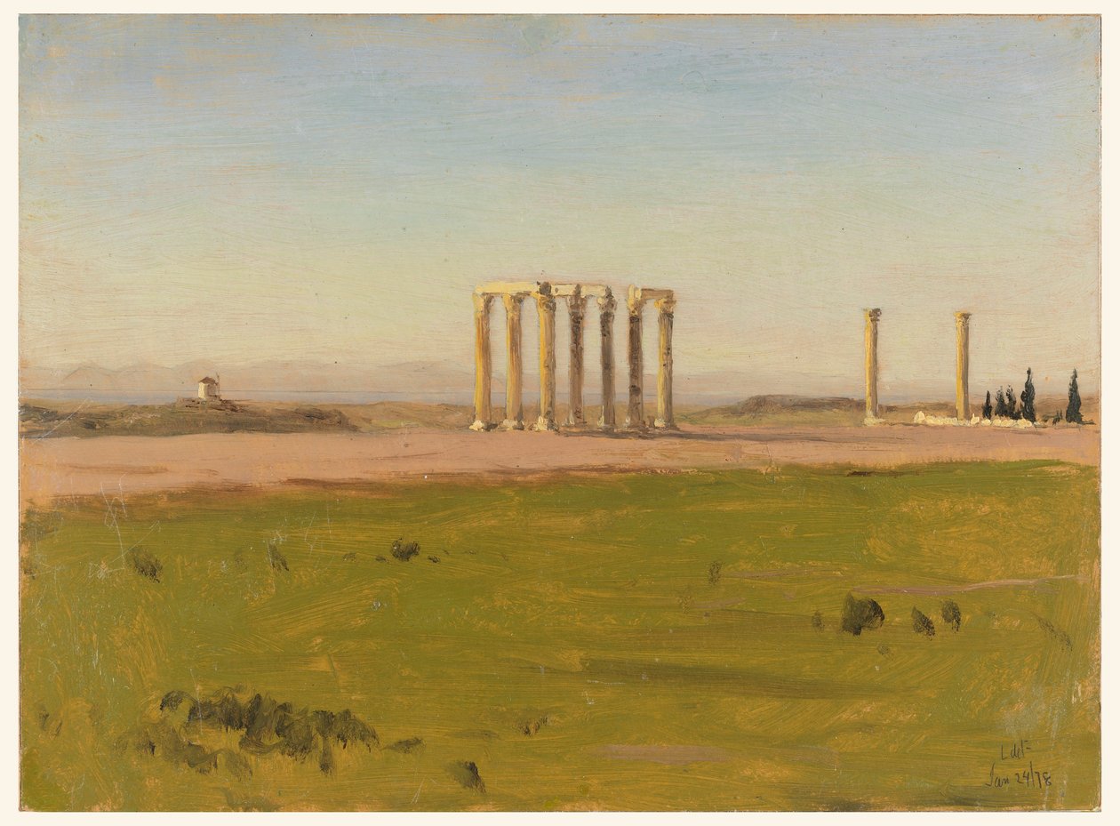 Tegning, studie af ruiner i et landskab, 24. januar 1878 af Lockwood de Forest