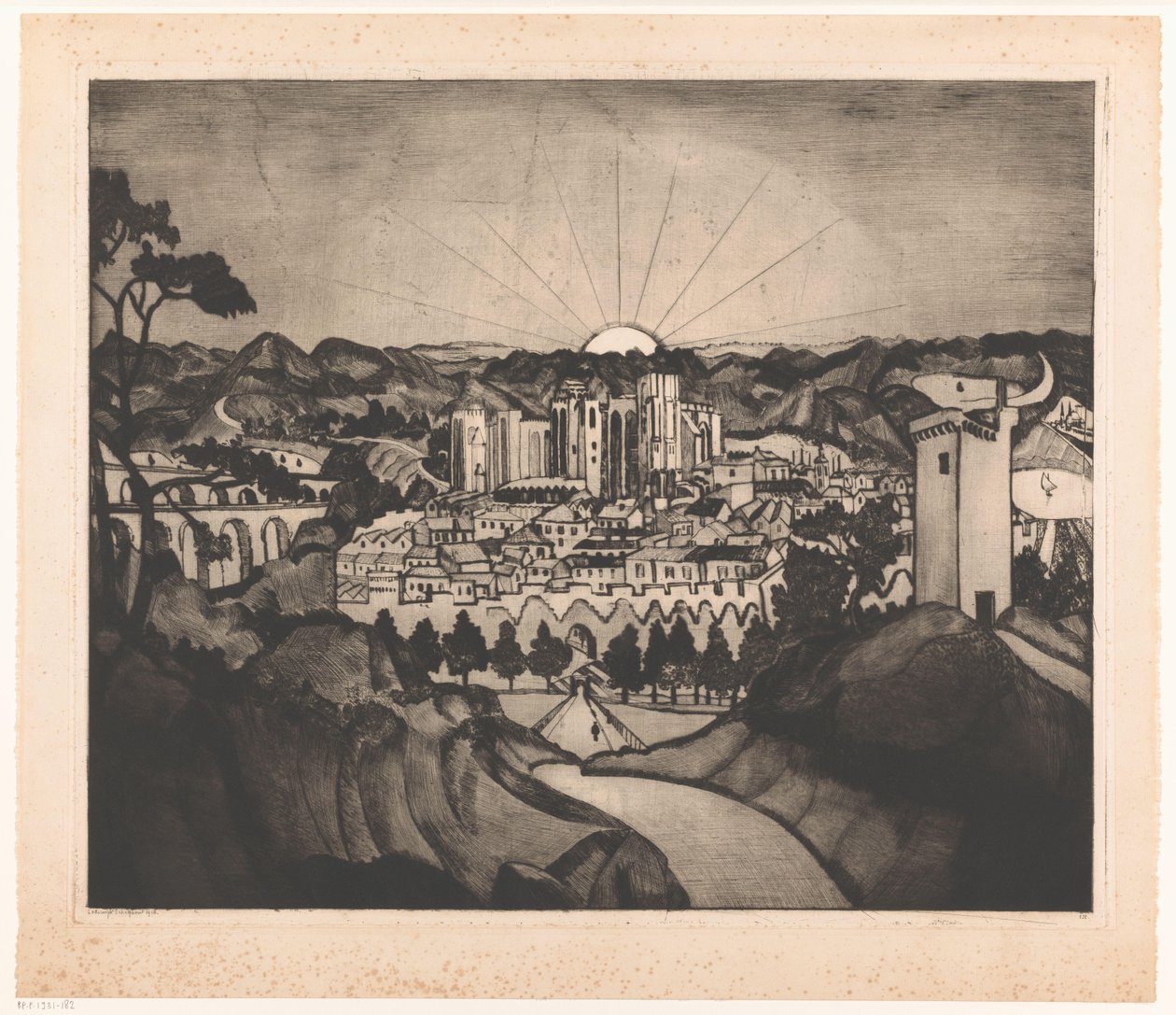 Avignon (original titel) af Lodewijk Schelfhout (signed by artist)