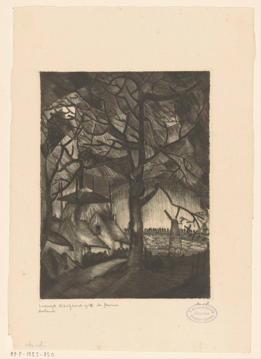 Gård Les Fermes (original titel på objekt) af Lodewijk Schelfhout (signed by artist)