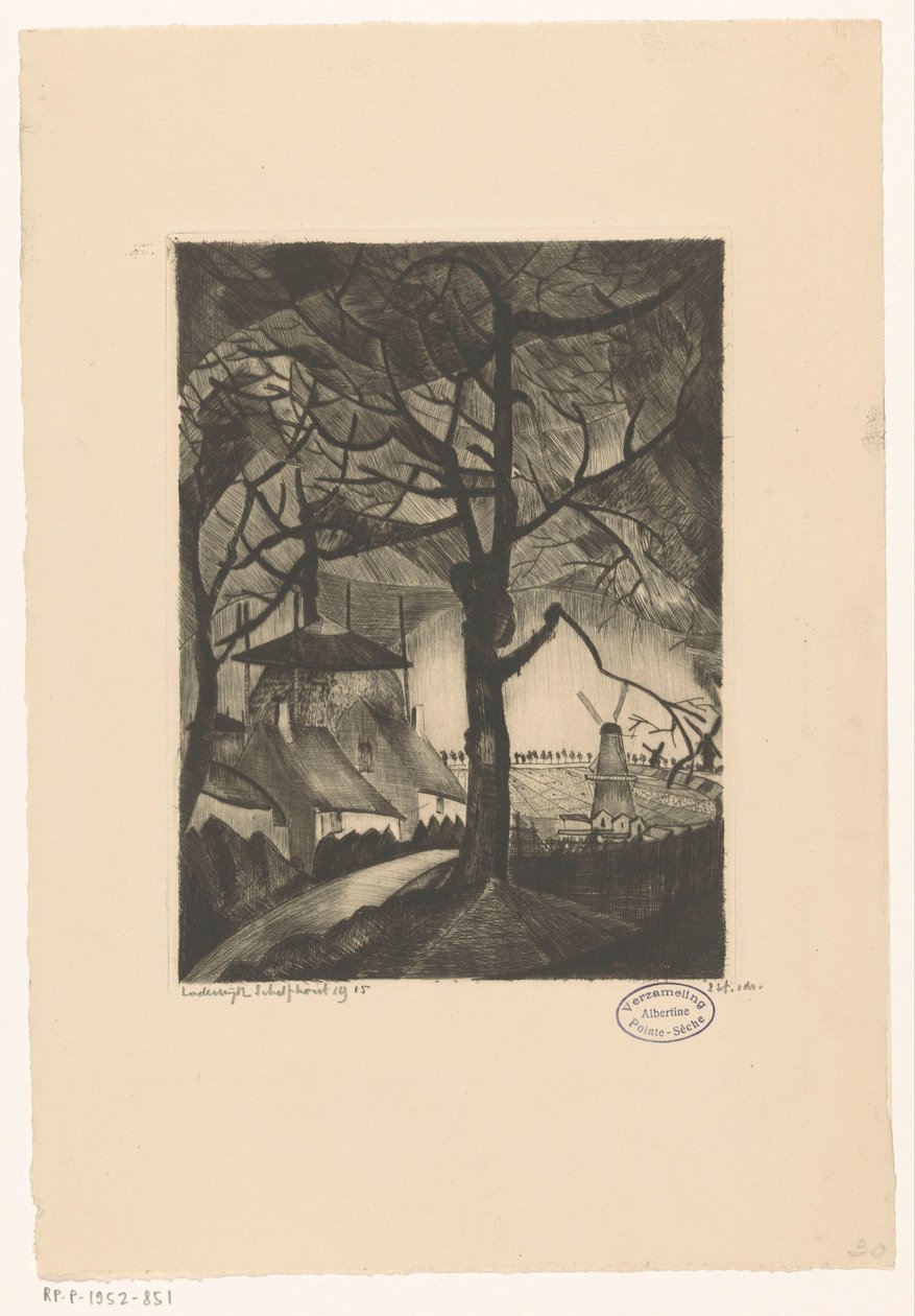 Gård Les Fermes (original titel på objekt) af Lodewijk Schelfhout (signed by artist)