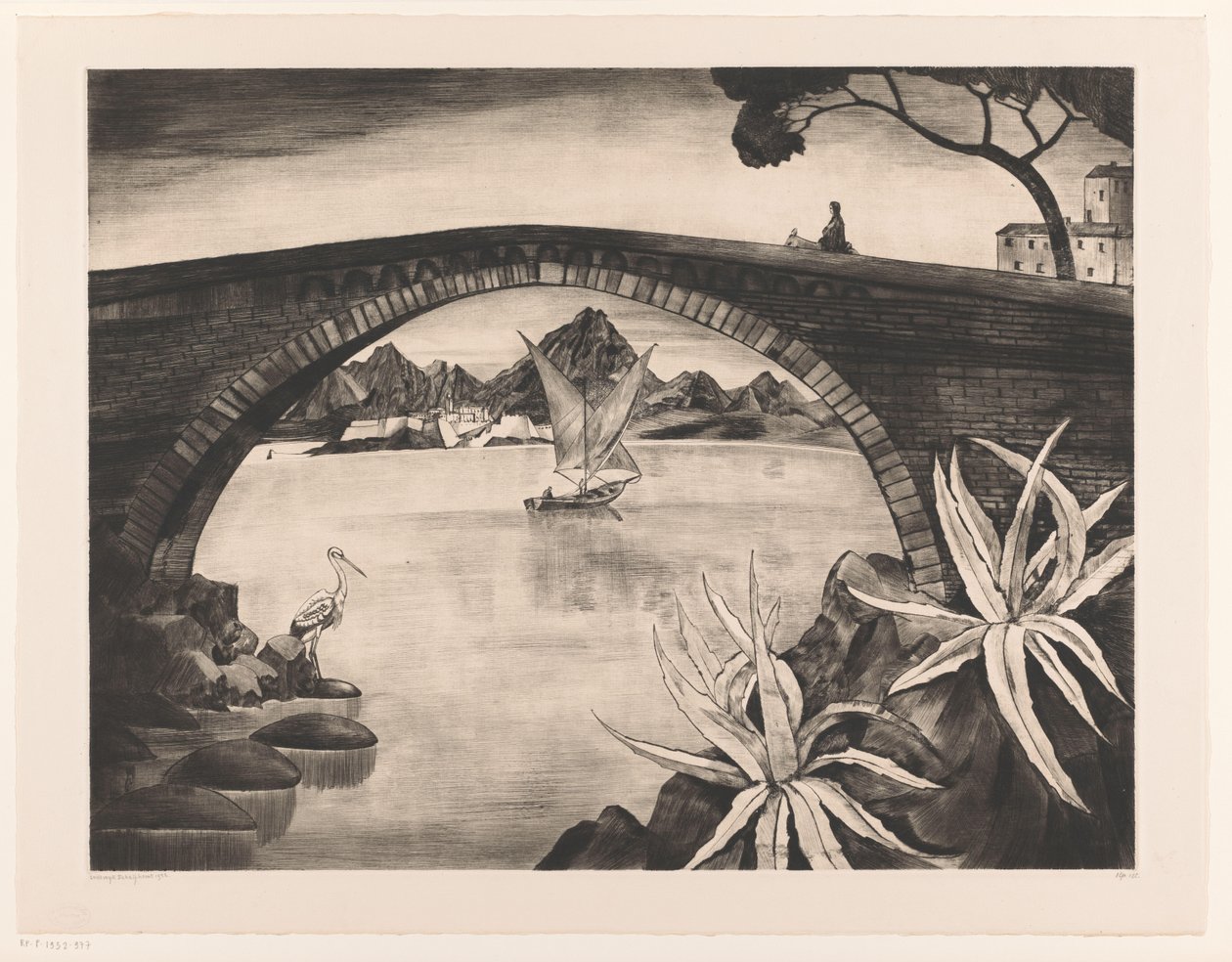 Buebro på Korsika Le Grand Pont Corse (original titel) af Lodewijk Schelfhout (signed by artist)