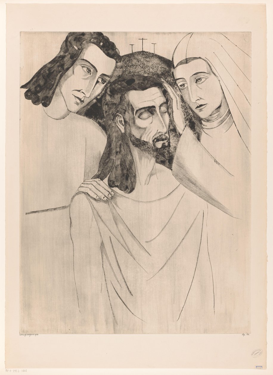 Christus tussen Johannes de Doper som Maria Kristus, hans mor og Sankt Johannes (original titel) af Lodewijk Schelfhout (signed by artist)
