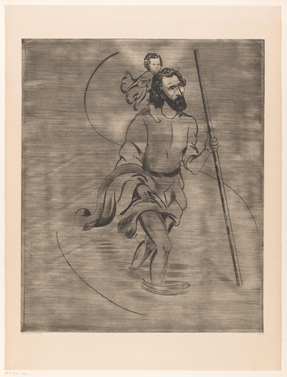 Sankt Christopher med Kristusbarnet Saint Christophe (original titel) af Lodewijk Schelfhout (signed by artist)