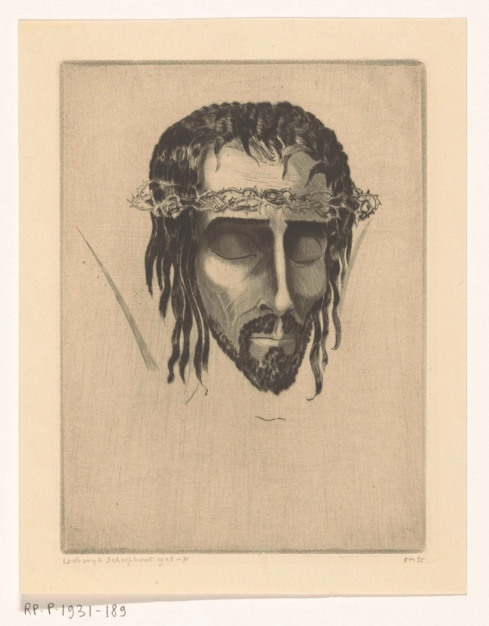 Kristi hoved Tête de Christ IV (original titel) af Lodewijk Schelfhout (signed by artist)