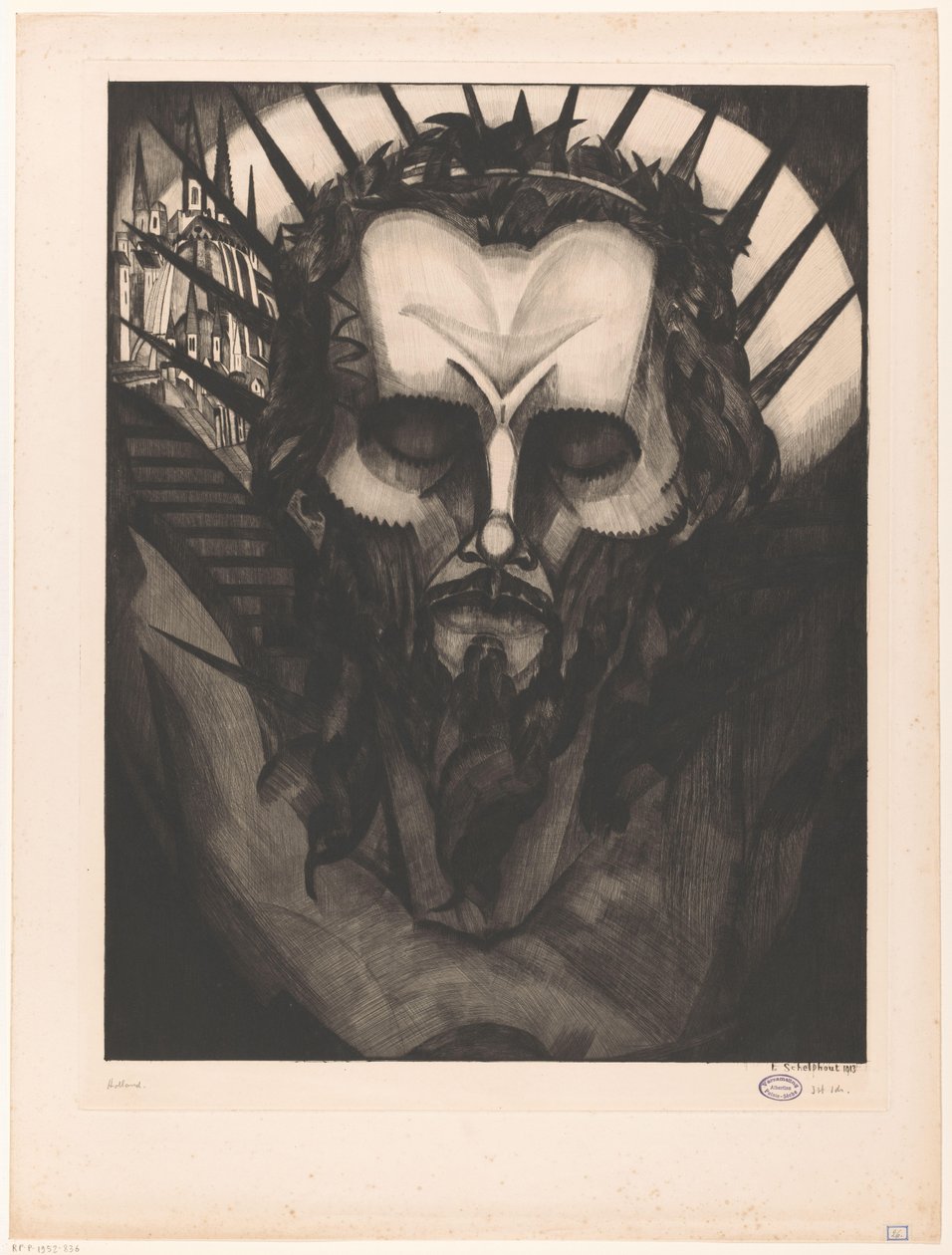 Kristi hoved Tête de Christ I (original titel) af Lodewijk Schelfhout (signed by artist)