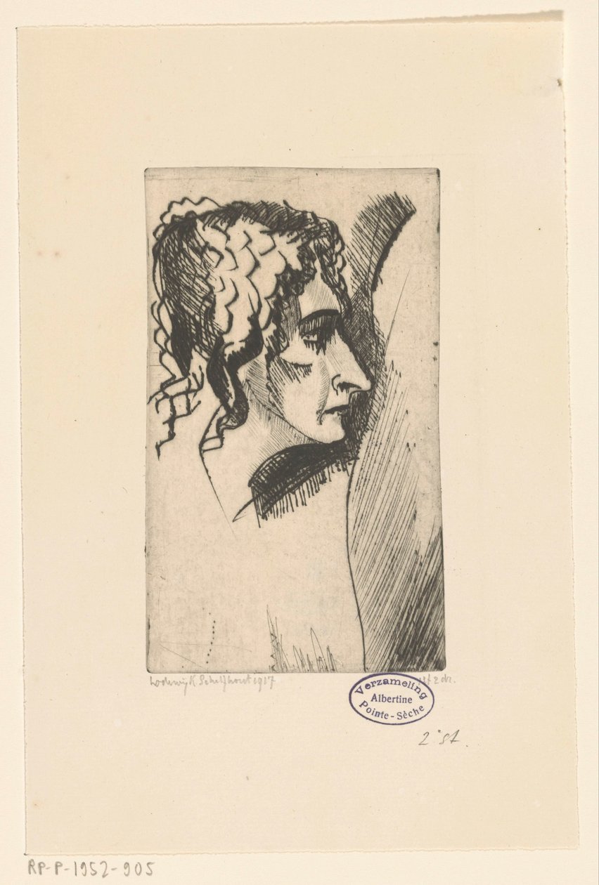 Hovedet af en kvinde Tête de femme IV (original titel) af Lodewijk Schelfhout (signed by artist)