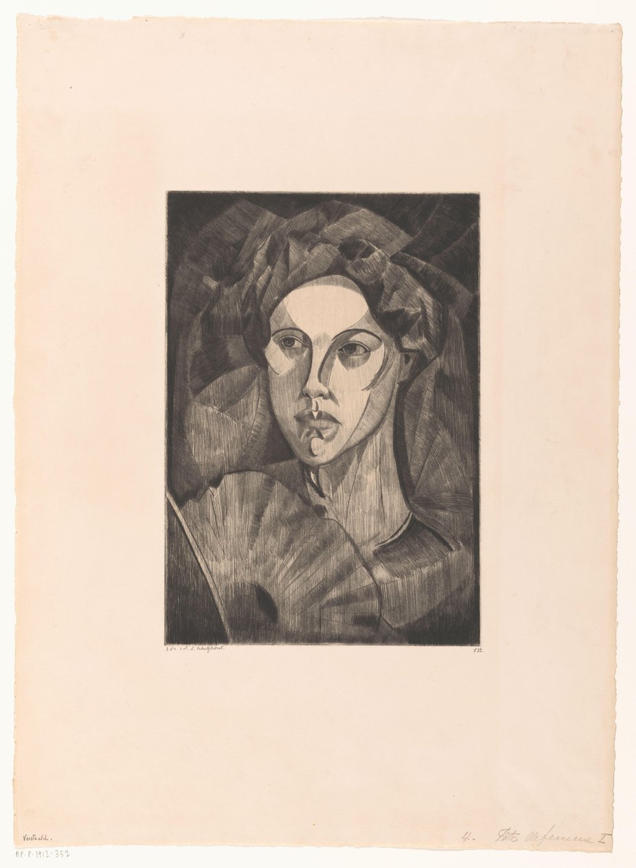 Hovedet af en kvinde Tête de femme I (original titel) af Lodewijk Schelfhout (signed by artist)