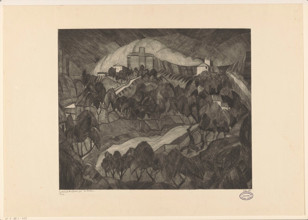 Slot på en bakke Le Château I (original titel på objektet) af Lodewijk Schelfhout (signed by artist)