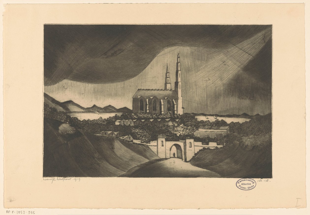 Katedral La Cathédrale (original titel) af Lodewijk Schelfhout (signed by artist)