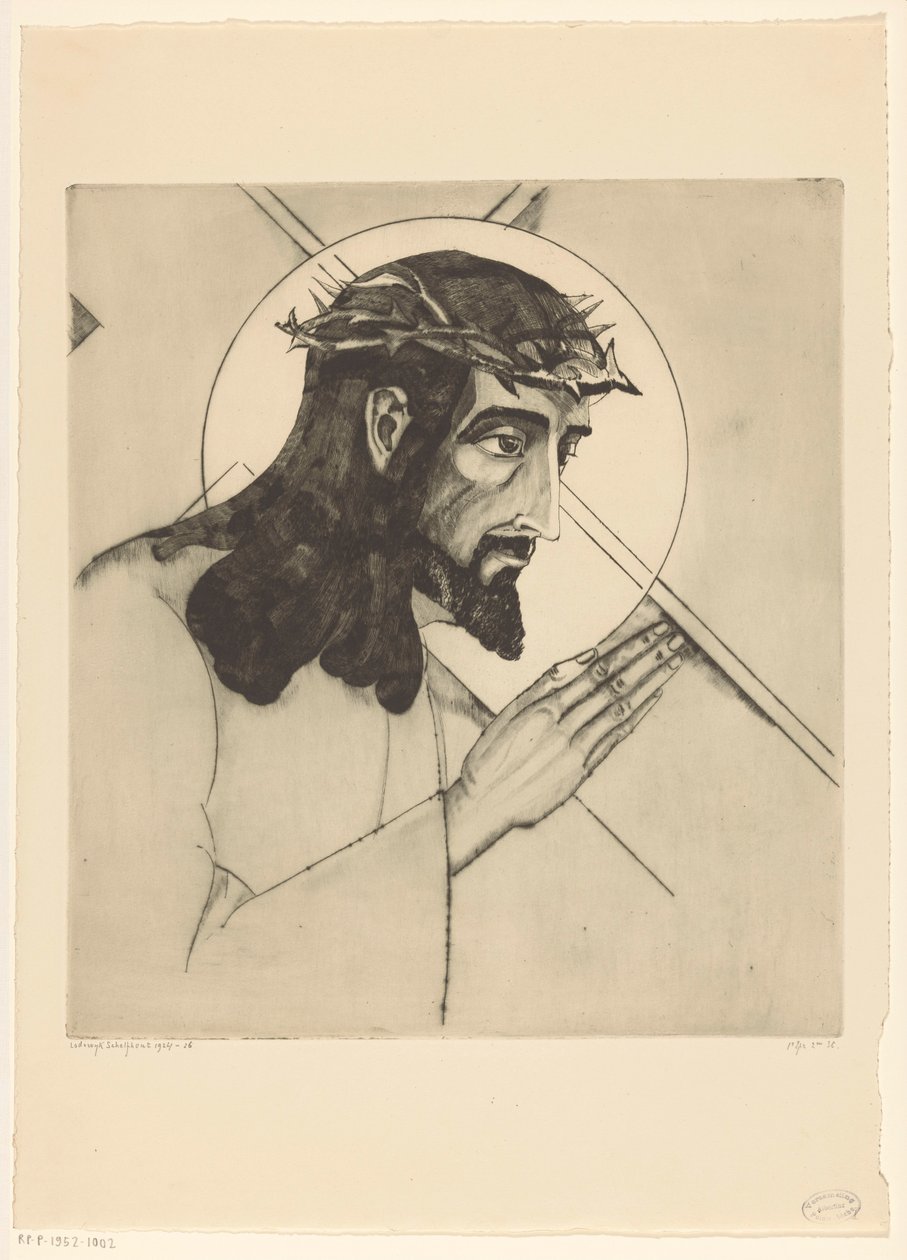 Kruisdraging Christ portant la croix (original titel) af Lodewijk Schelfhout (signed by artist)