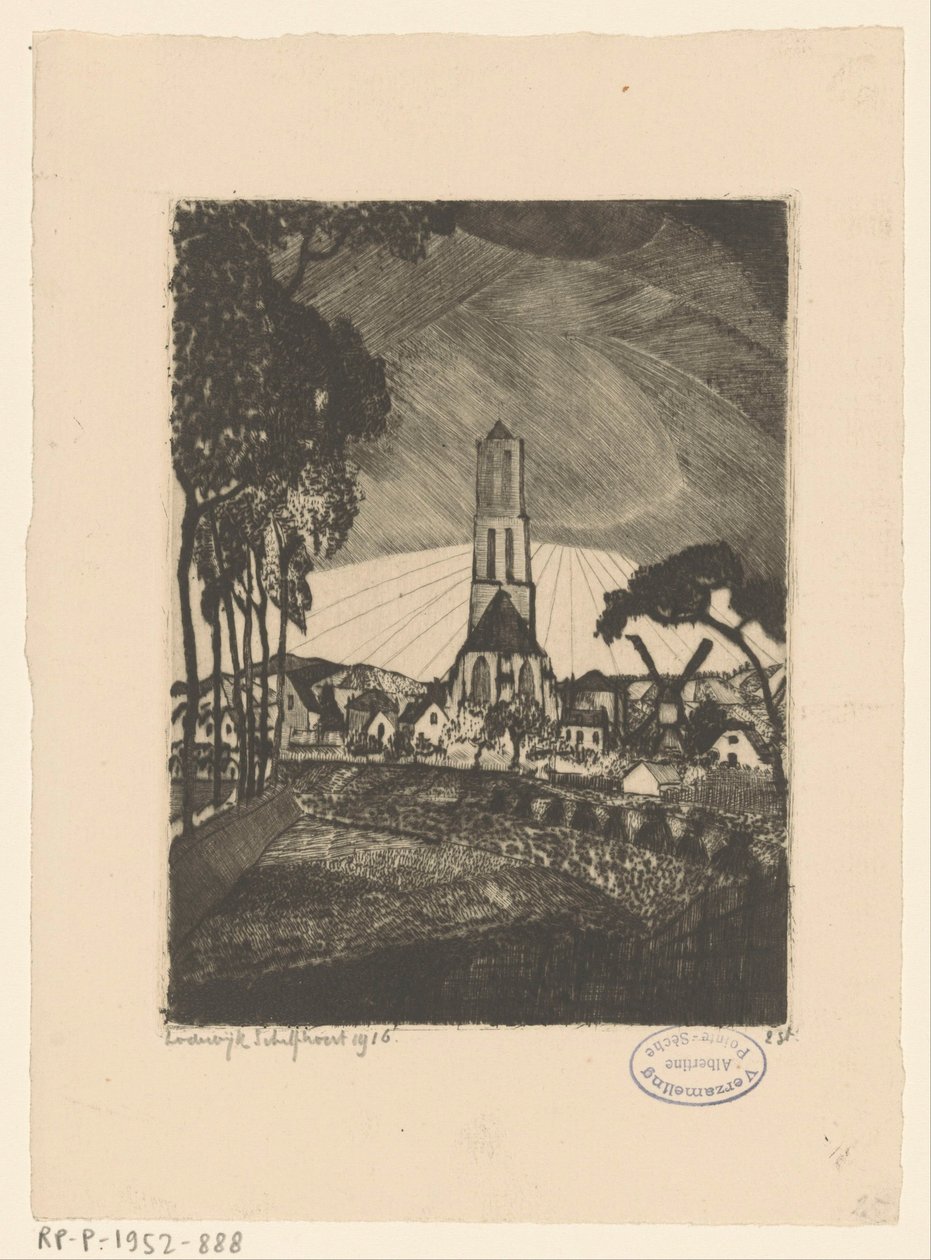 Linden (original titel) af Lodewijk Schelfhout (signed by artist)