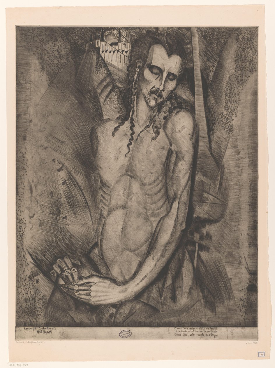 Nøgen mand med lukkede øjne Le Martyr (original titel) af Lodewijk Schelfhout (signed by artist)