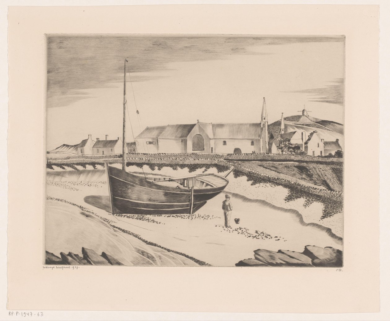 Kystbebyggelse La Baie de St. Pierre (original titel) af Lodewijk Schelfhout (signed by artist)