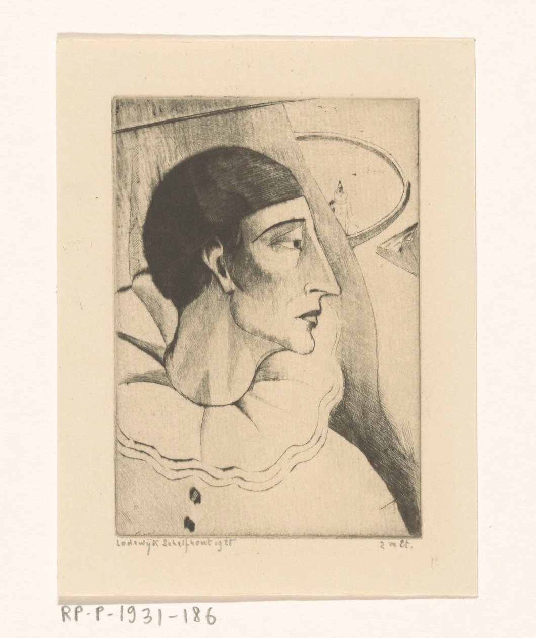 Pierrot IV (original titel) af Lodewijk Schelfhout (signed by artist)